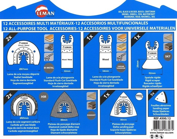 Coffret De 12 Accessoires LEMAN Multi-matériaux Pour Outil Oscillant - 4500.12 2 Coffret De 12 Accessoires LEMAN Multi-matériaux Pour Outil Oscillant - 4500.12 – Image 2