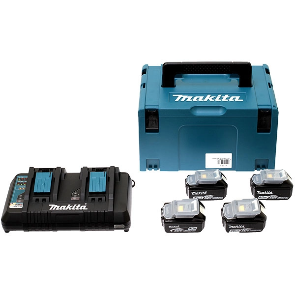 Pack 4 Batteries 5Ah BL1850 + Chargeur Double MAKITA DC18RD + Coffet Makpac - 197626-8 1 Pack 4 Batteries 5Ah BL1850 + Chargeur Double MAKITA DC18RD + Coffet Makpac - 197626-8
