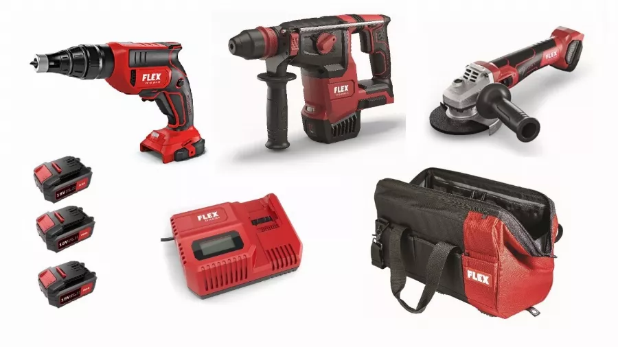 Lot 18V FLEX - Visseuse Plaquiste + Perforateur + Meuleuse - 3 Batteries + Chargeur + Accessoires 1 Lot 18V FLEX - Visseuse Plaquiste + Perforateur + Meuleuse - 3 Batteries + Chargeur + Accessoires