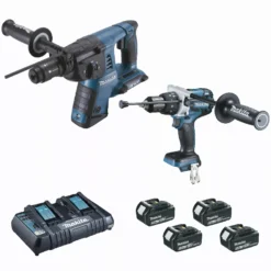 Ensemble De 2 Machines 18 V Li-Ion 5 Ah MAKITA Perfo DHR264 + Perceuse DHP481 - 2 Batteries, Chargeur, Coffret - DLX2101PTJ