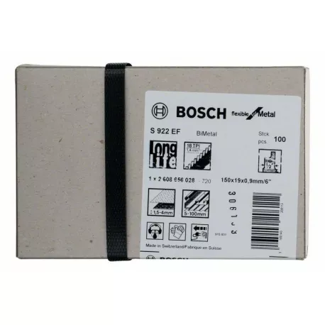 Lame Scie Sabre BIM S922EF Flexible Metal BOSCH 150 Mm - Boite De 100 - 2608656028 1 Lame Scie Sabre BIM S922EF Flexible Metal BOSCH 150 Mm - Boite De 100 - 2608656028